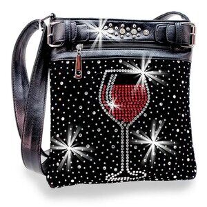 Red Wine Glass Rhinestone Crossbody Sling